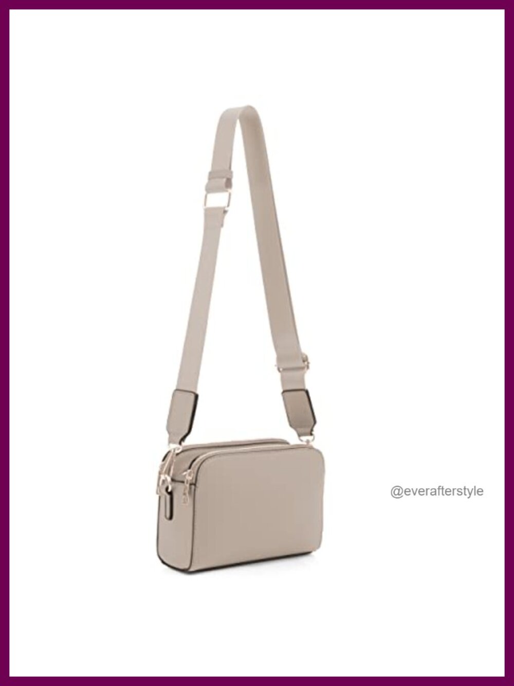 Vegan Leather Crossbody Bag Triple Zip Camera Purse Wide Guitar Strap